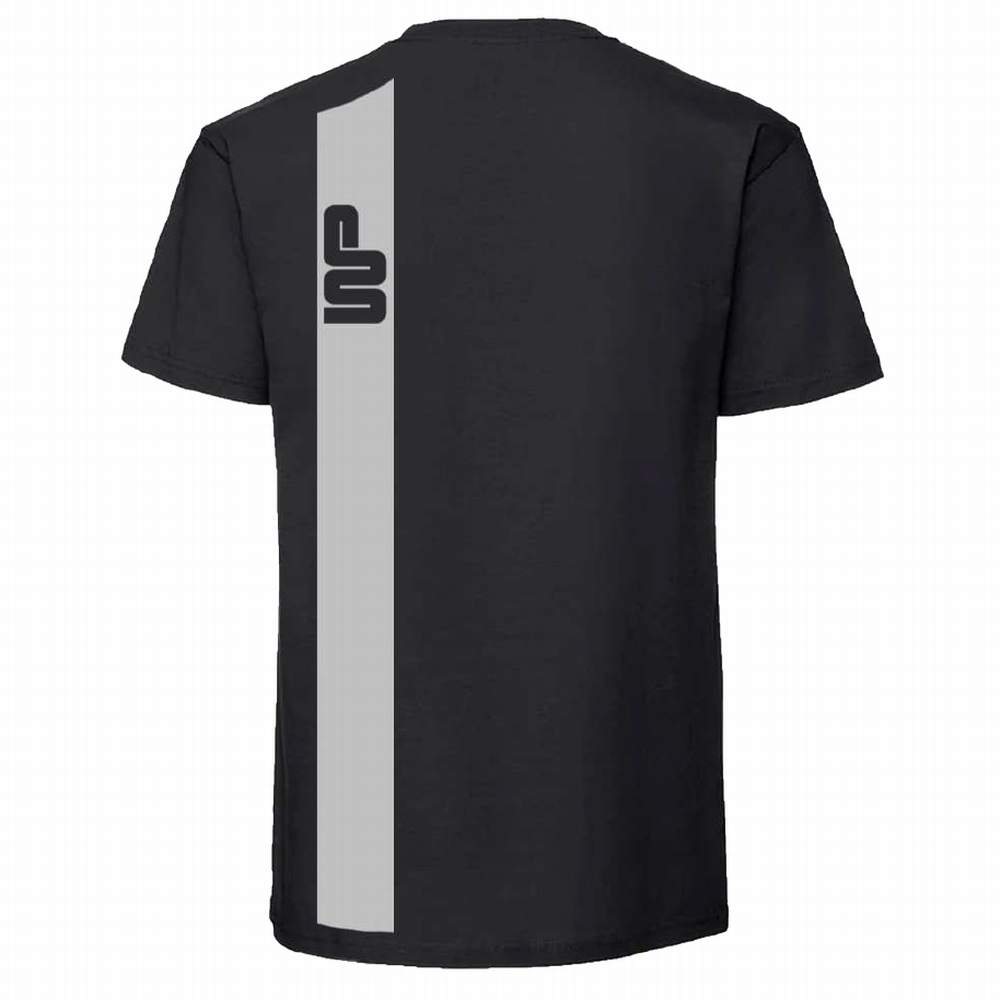 Wood & Pickett Stripe T Shirt – Black With Grey Stripe & Logo – WP25058