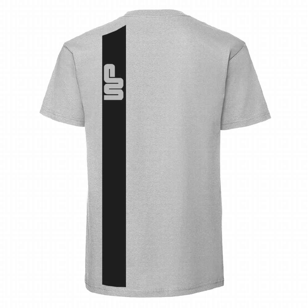 W&P STRIPE T SHIRT - GREY WITH BLACK STRIPE & LOGO - MEDIUM